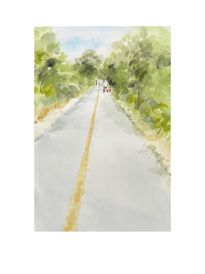 A Walk on the Bike Path, watercolor artwork